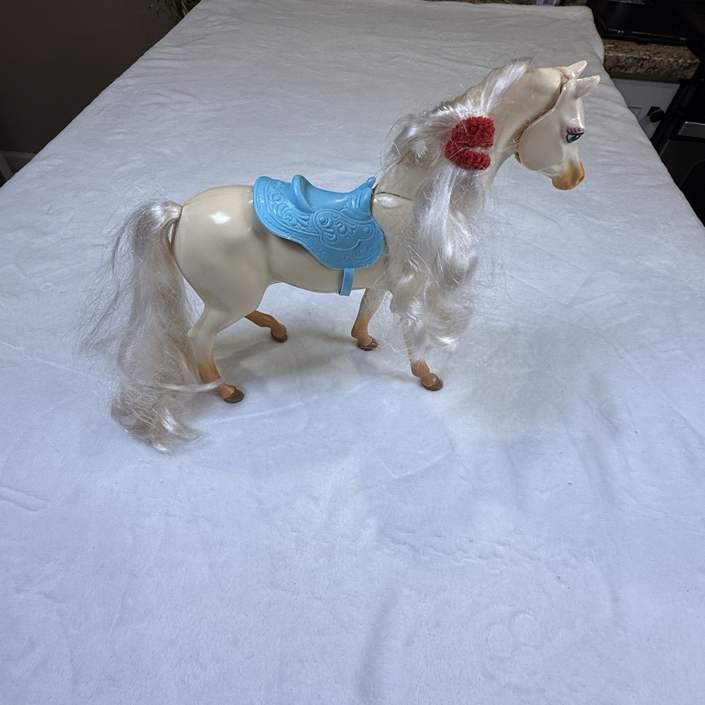 Vintage Barbie Horse Cream White Blonde Mane Blue Saddle Articulated Toy